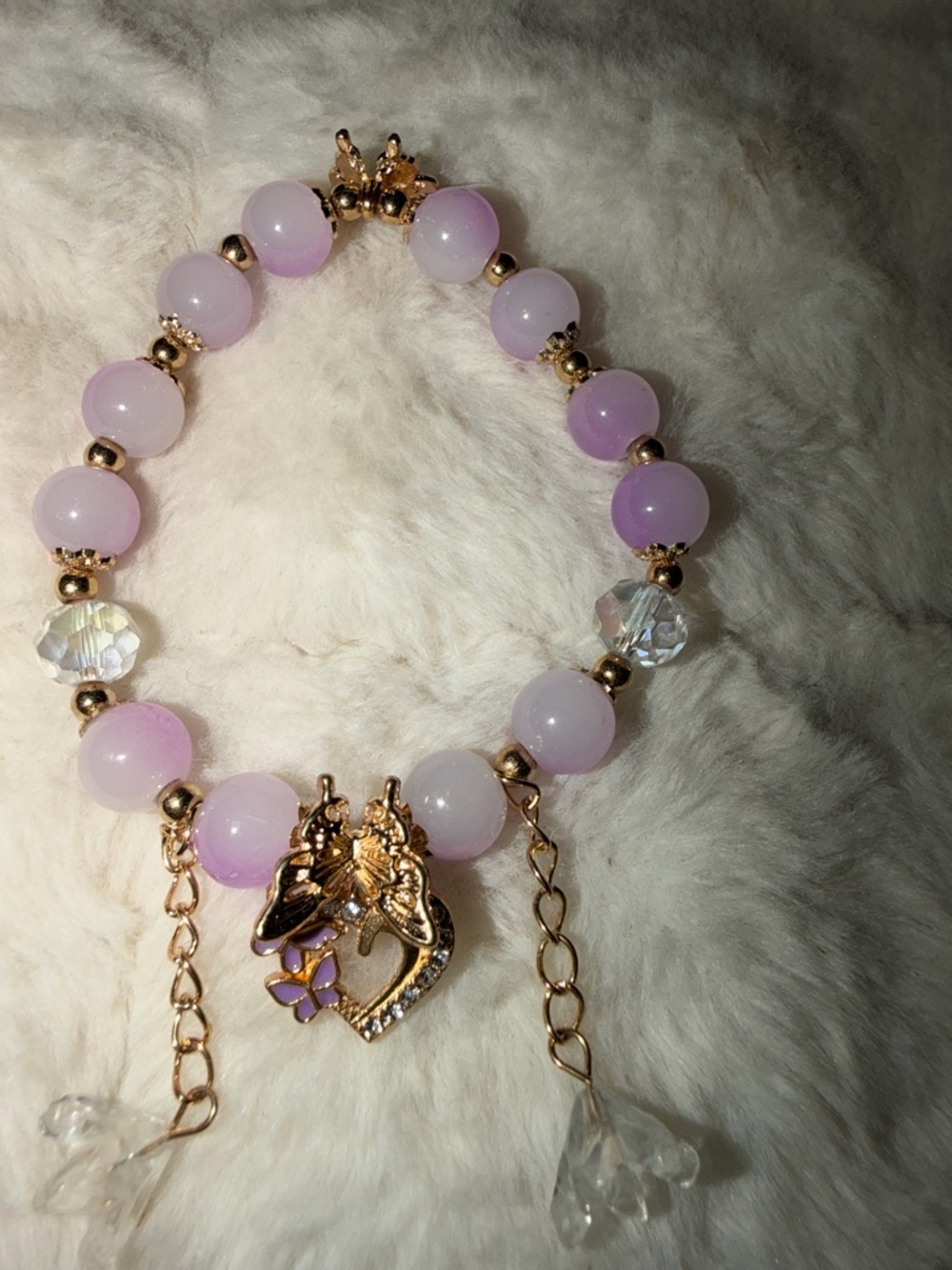 Gold Heart & Pink Bead Charm Bracelet